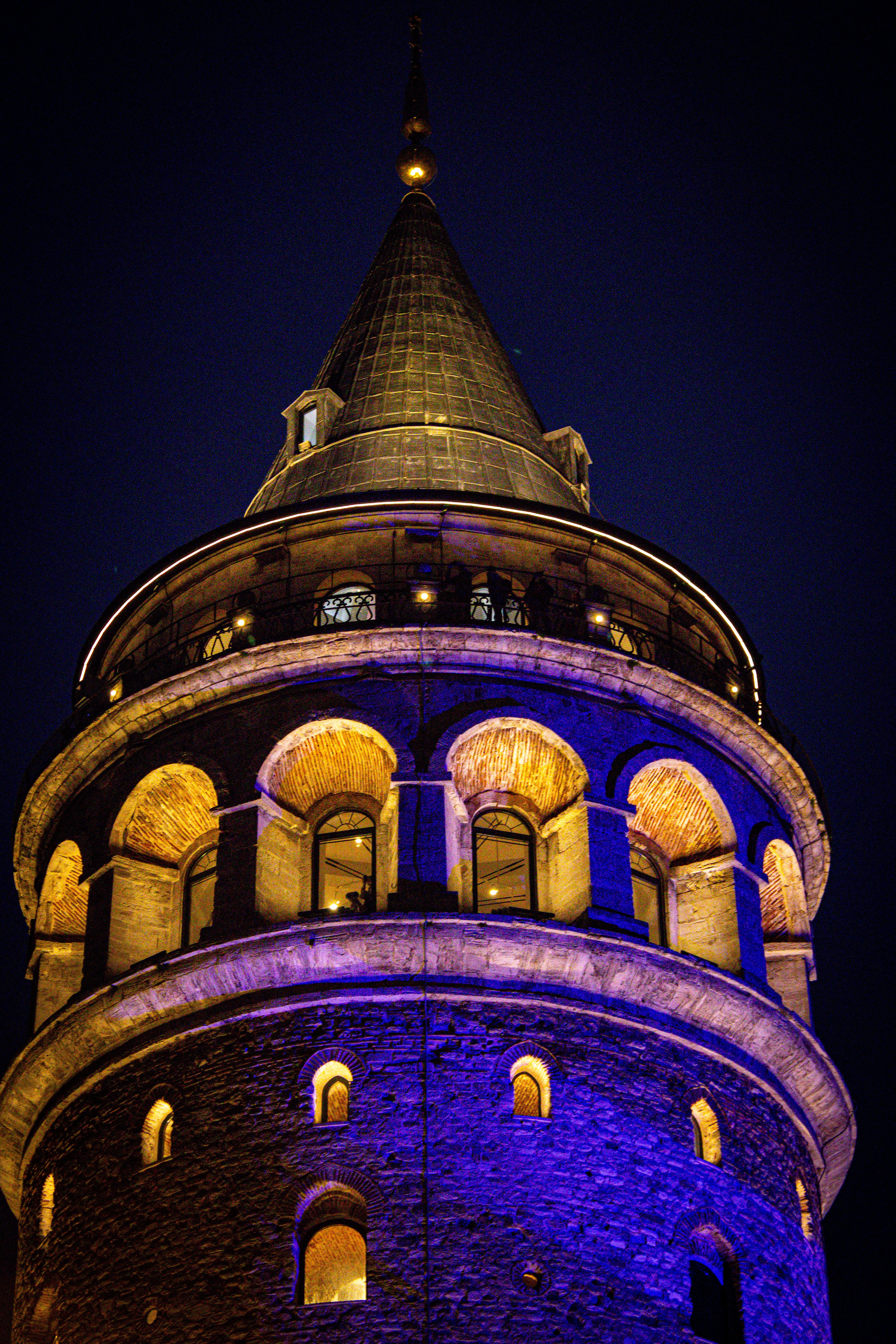 Illuminated Galata Tower at Night in Istanbul · Free Stock Photo