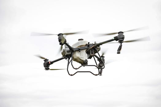 High-tech drone used for agricultural purposes, showcasing modern farming technology.