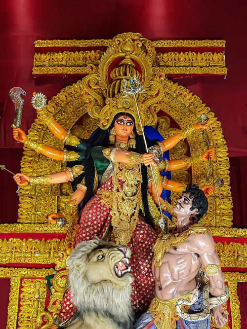 Free Beautifully decorated idol of Goddess Durga during Kolkata's Durga Puja festival. Stock Photo