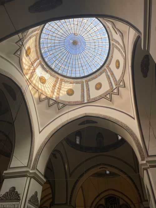 Free Wide-angle shot of a stunning architectural dome with intricate stained glass design. Stock Photo