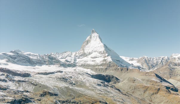 Stunning view of the Matterhorn peak in Zermatt, Switzerland under clear skies.
