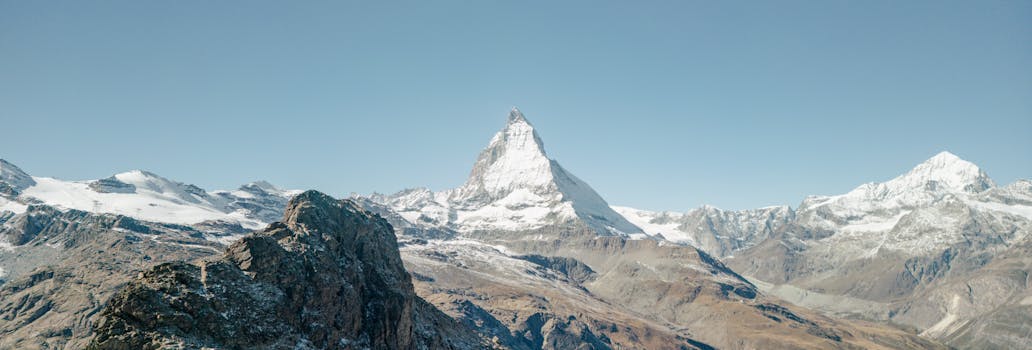 Breathtaking view of the Matterhorn and surrounding Swiss Alps in Zermatt, ideal for mountain lovers.