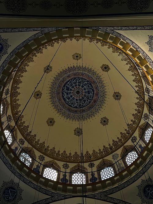 Free Intricate Islamic architectural ceiling in a historic mosque. Stock Photo