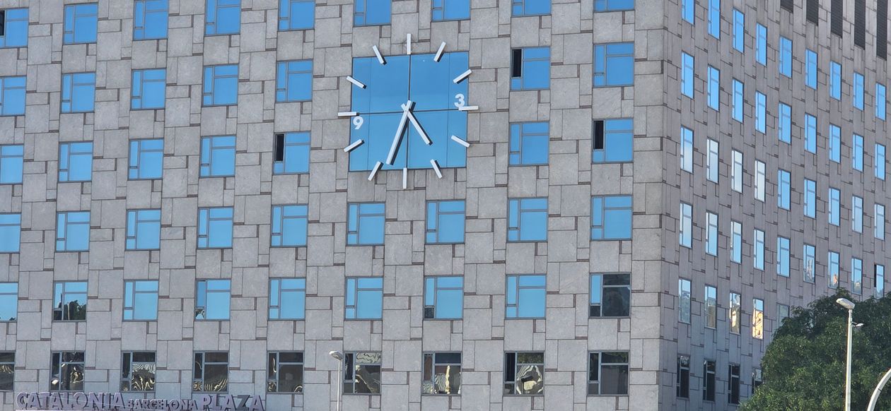 Clock Windows Building Modern Building Facade with Large Clock Display · Free Stock Photo