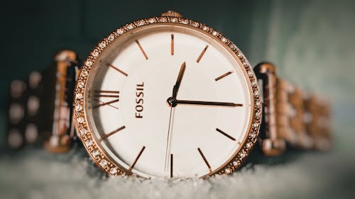 Free Round Gold-colored Fossil Analog Watch Stock Photo