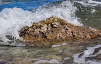 在希腊哈尼奥蒂，动态的海浪拍打着岩石海岸，描绘出自然的海洋美景