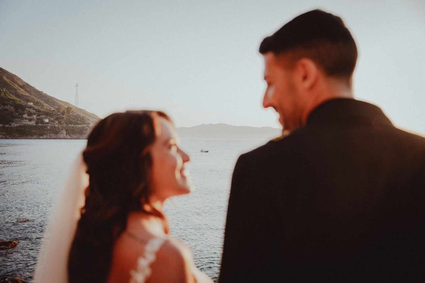 Wedding couple by sea