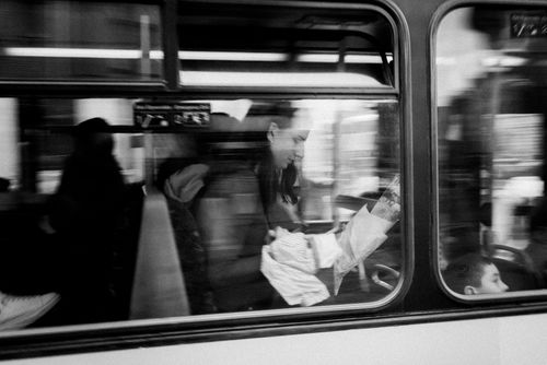 Free Captured moment of passengers in a Dublin bus. Black and white, candid street photography. Stock Photo