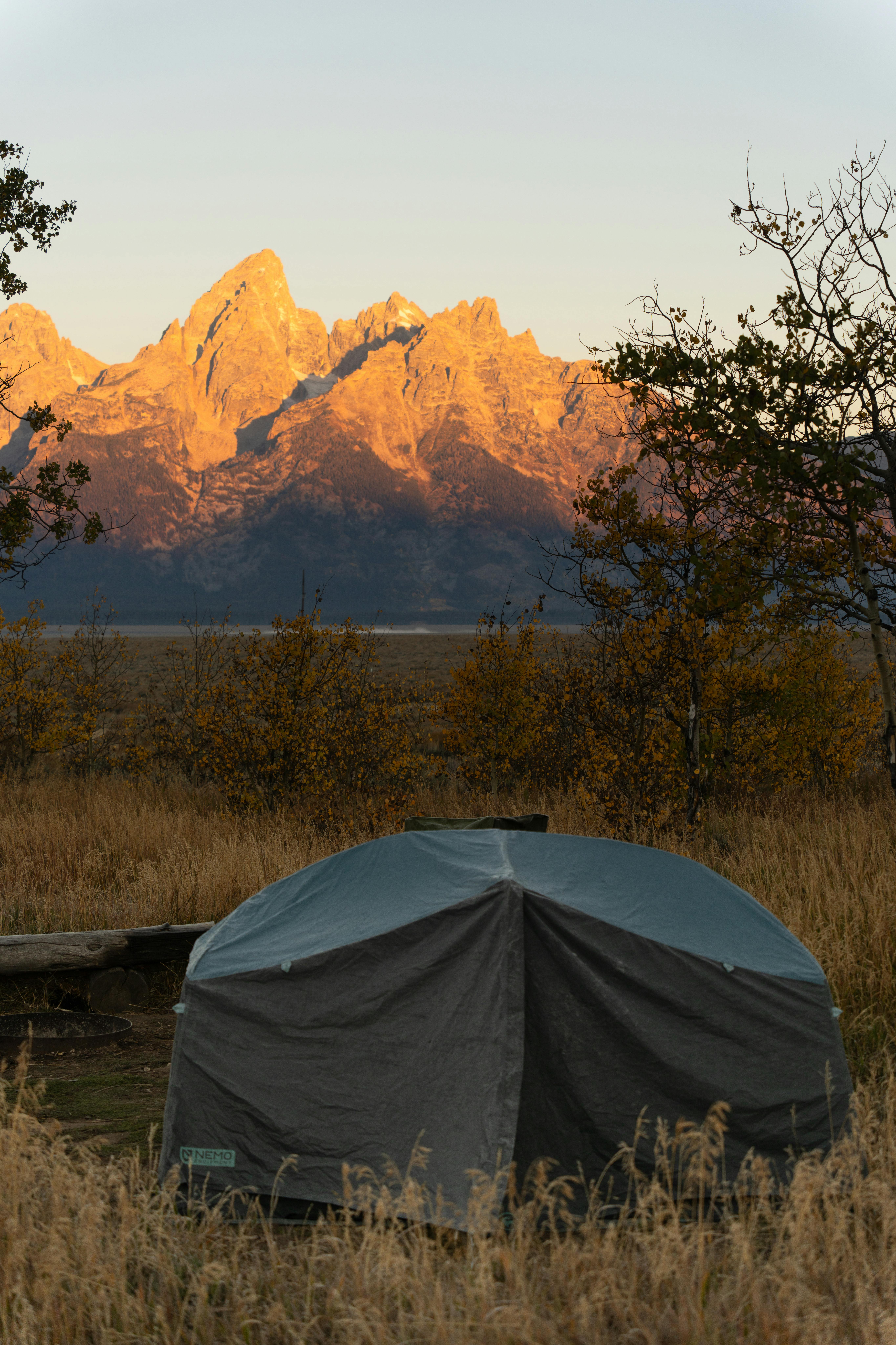 Desert mountains and a quiet campground in Big Bend National Park at sunset