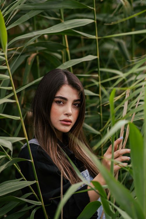 Free Young woman among lush green plants in Bandar Gaz, Iran. Stock Photo