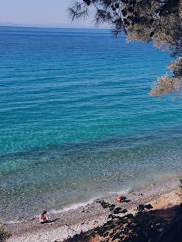 在蓝天下，大海显得格外平静，岩石海岸的景色令人感到放松
