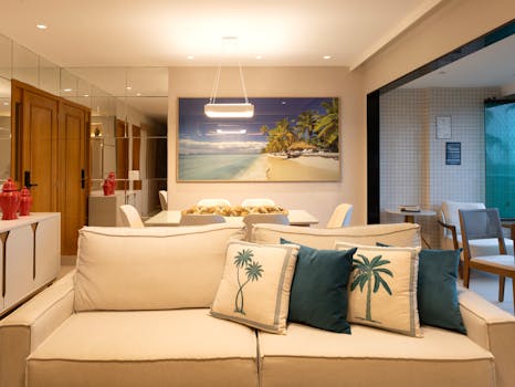 Stylish living room featuring a beach-themed decor in Salvador, Brazil.