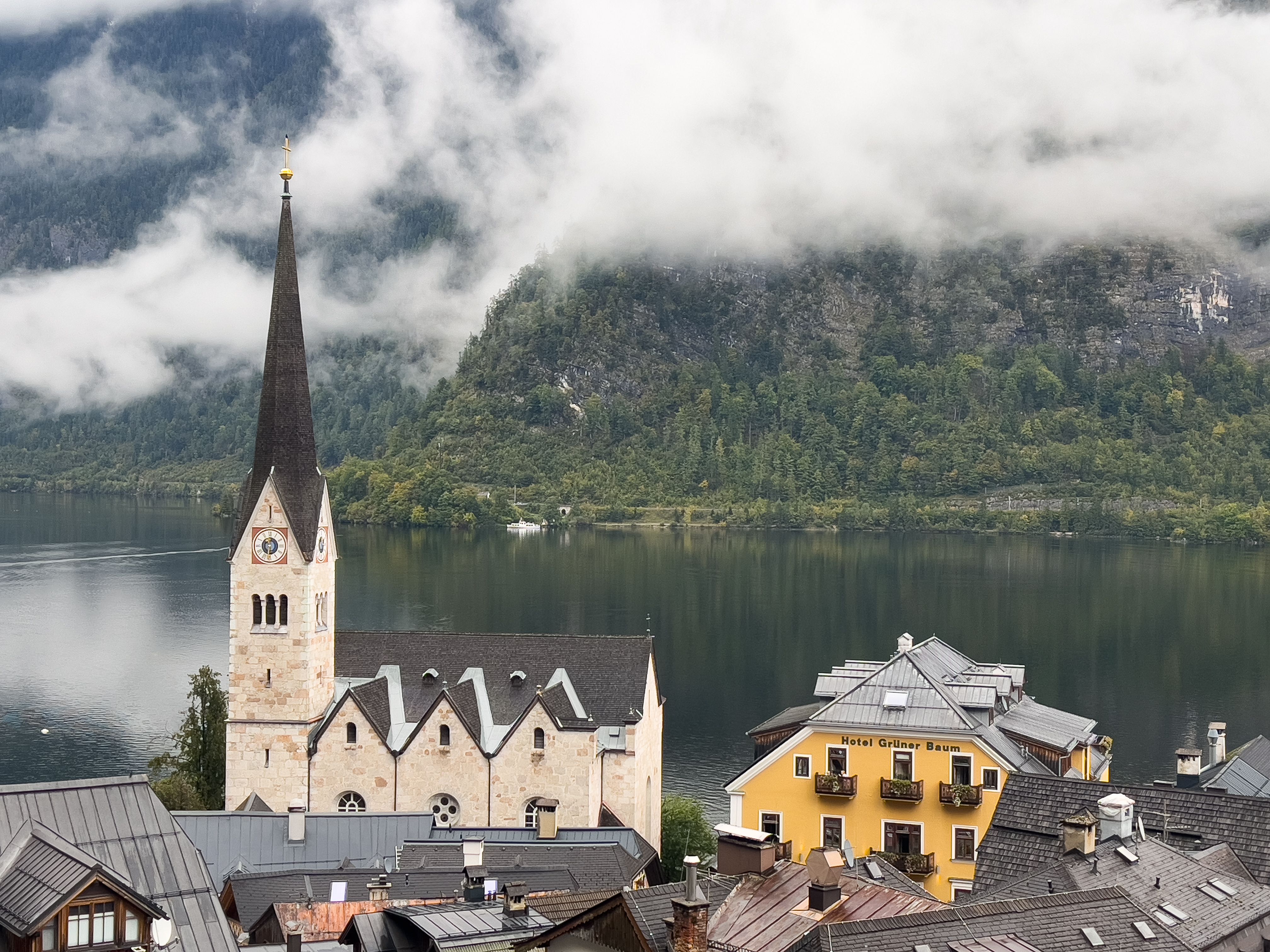 Scenic View of Hallstatt Church by the Lake · Free Stock Photo