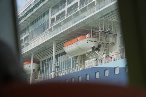 Free Lifeboats on a Cruise Ship Stock Photo