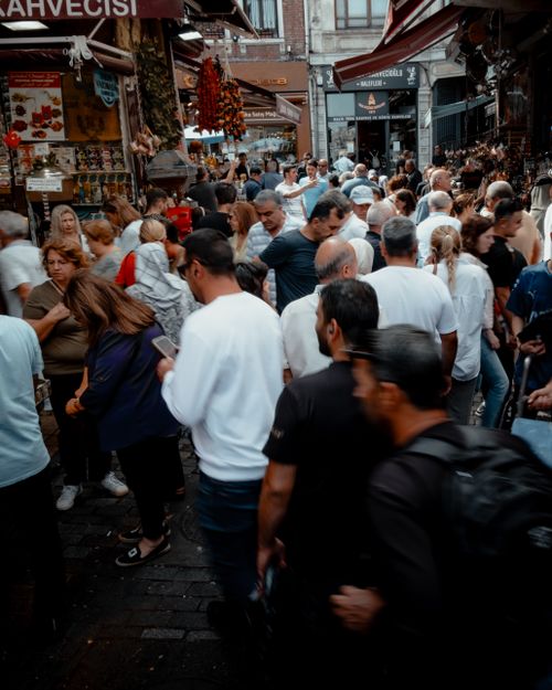 Free A bustling market in Istanbul filled with people, shops, and vibrant activity. Stock Photo