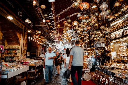 Free Explore the vibrant atmosphere and colorful lamps of Istanbul's Grand Bazaar, a famous shopping hub. Stock Photo