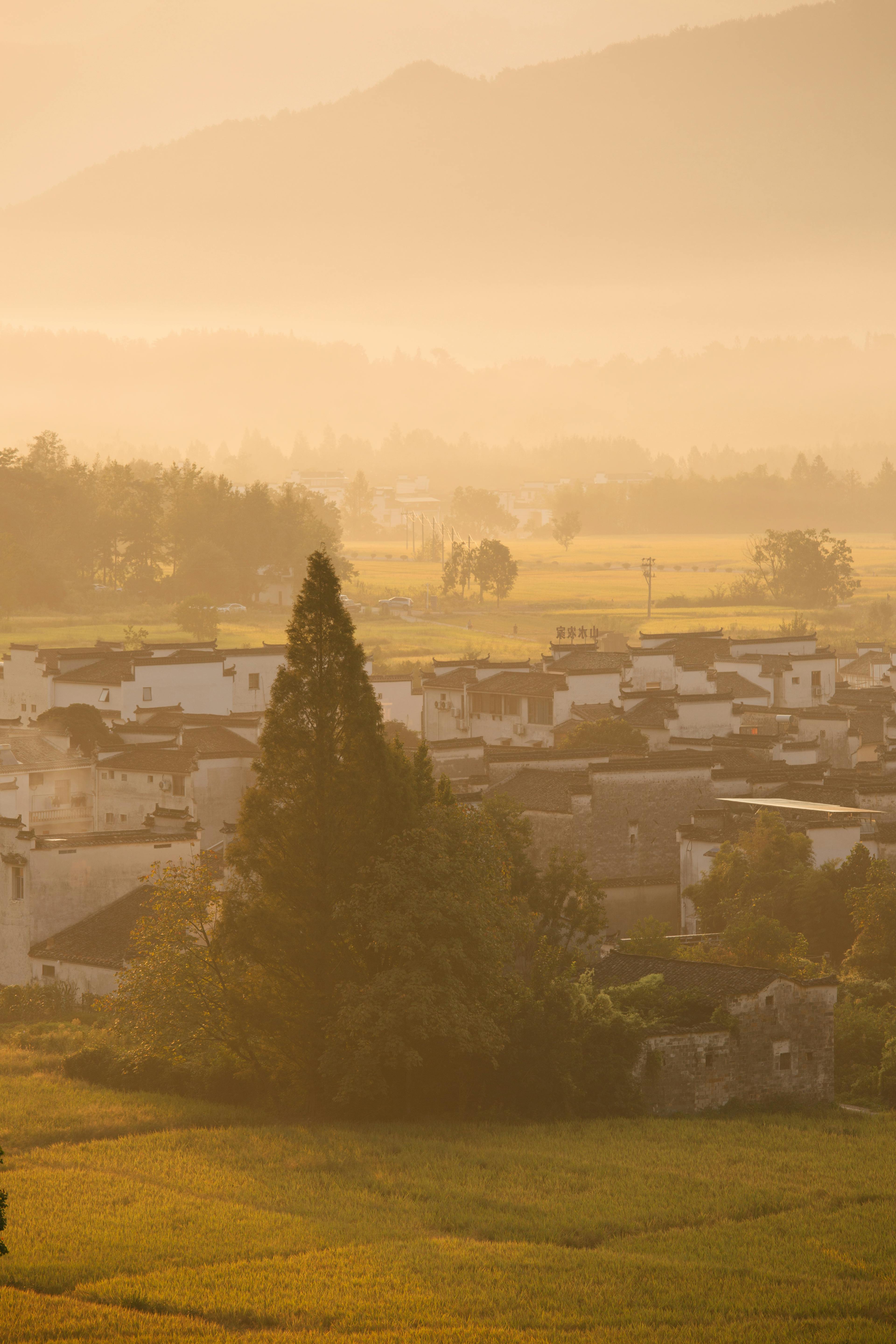 田园诗般的乡村景观，在日出之时展现得淋漓尽致