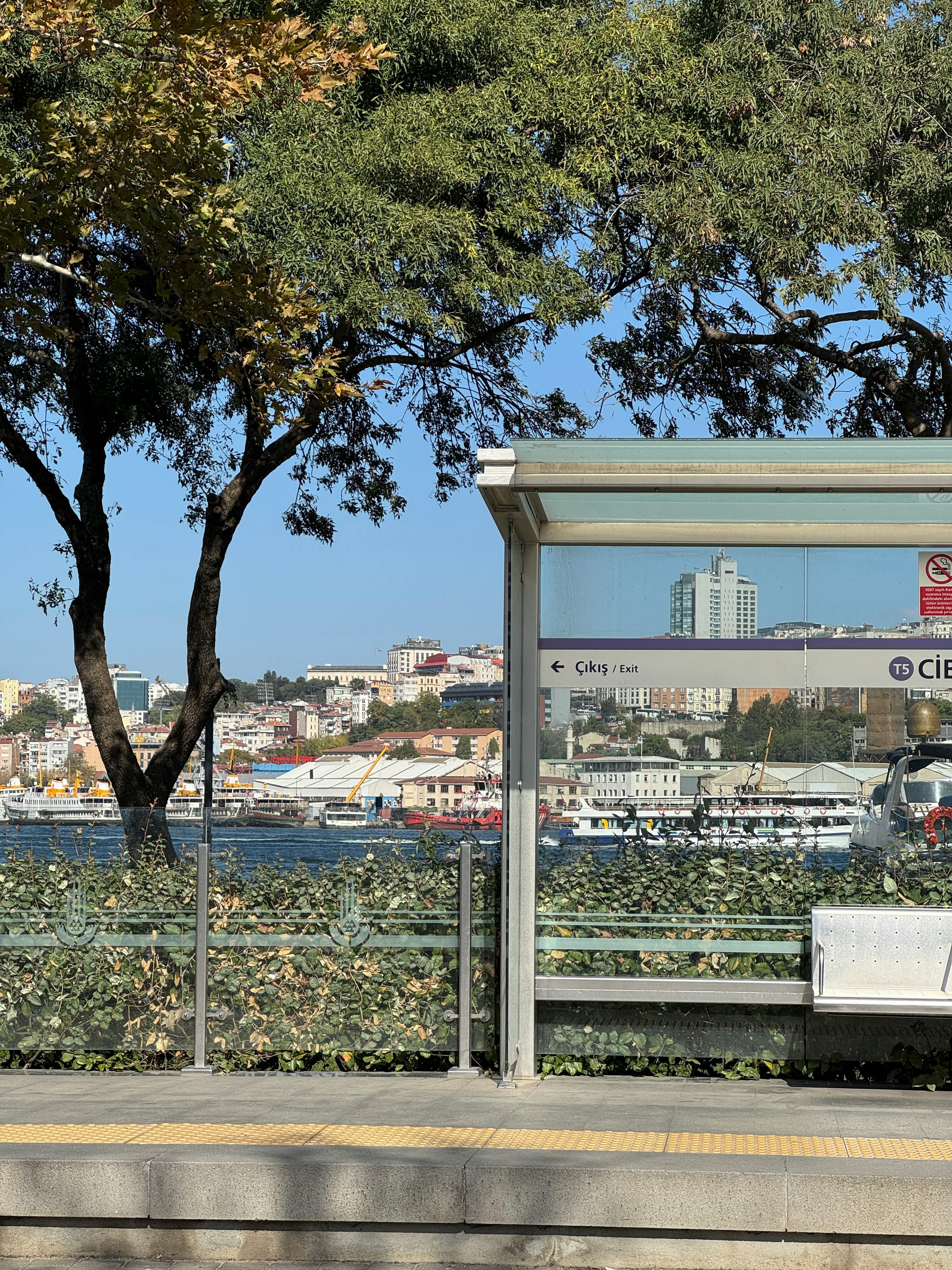 从巴士站出发，城市景观的天际线和树木成为其特色