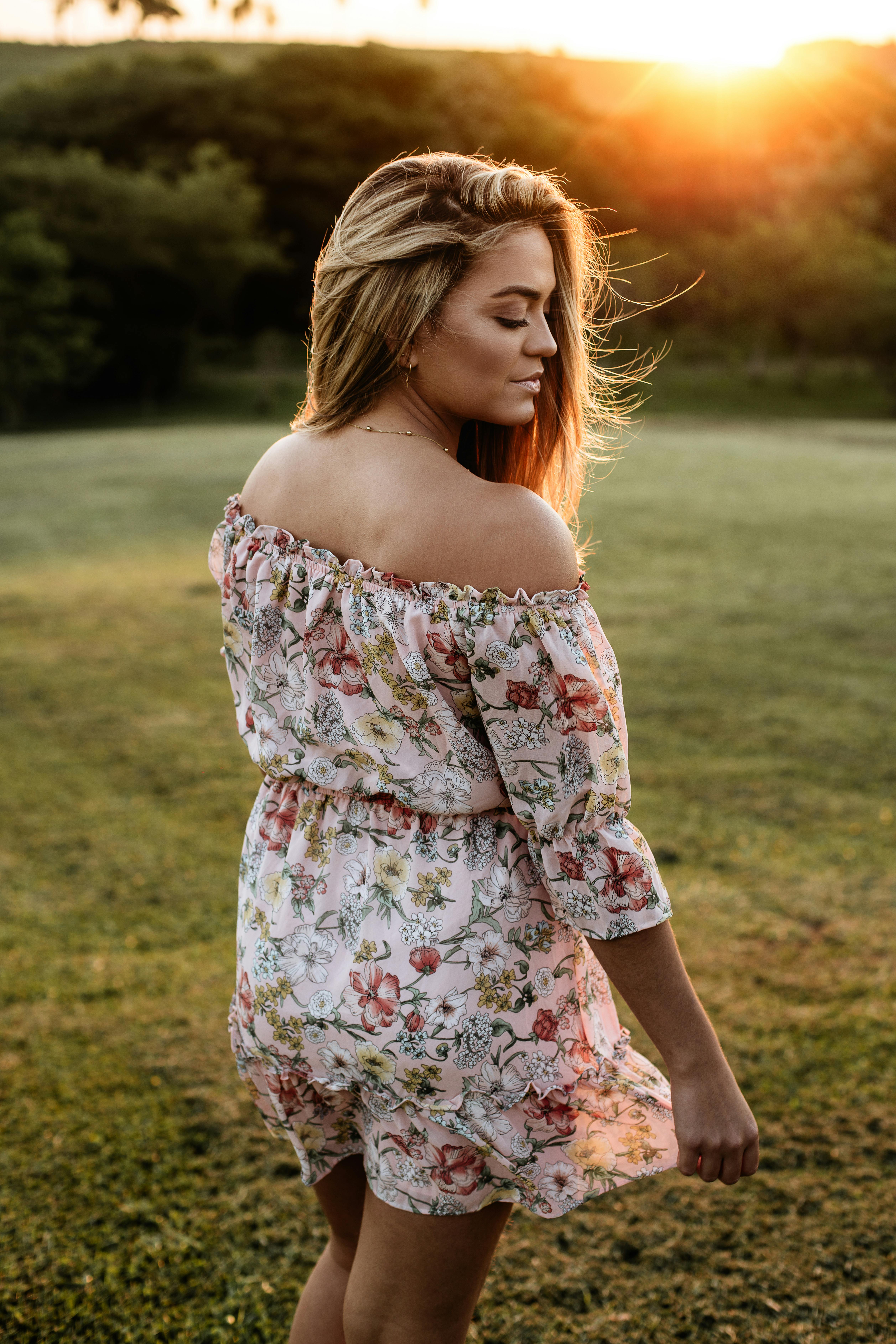 pink and white off shoulder dress