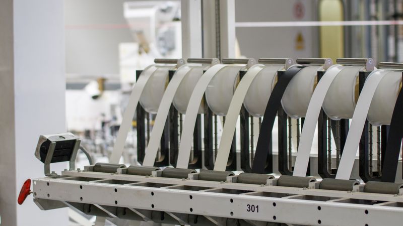 Modern industrial machine in operation in a manufacturing facility showcasing advanced technology.