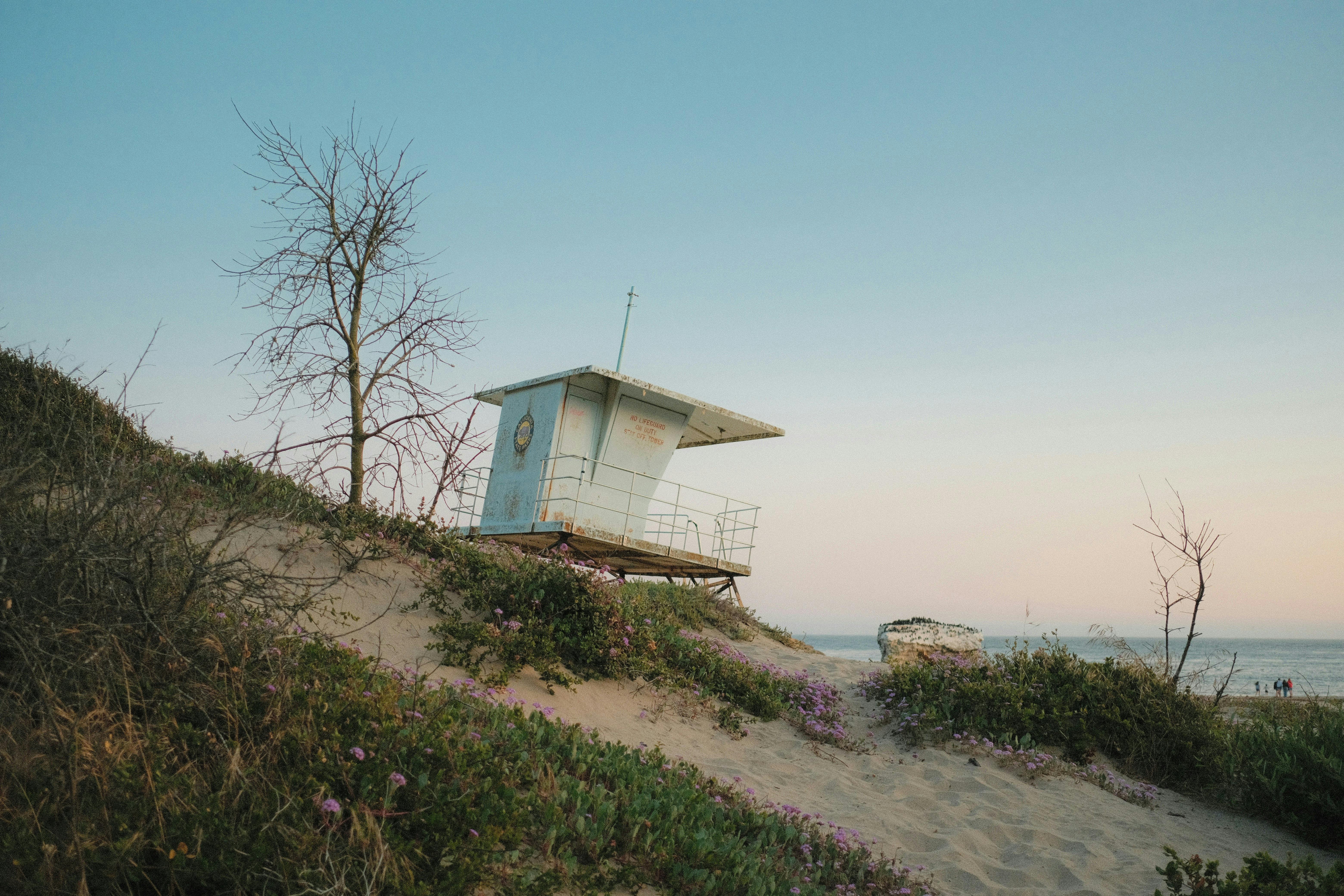 加利福尼亚州圣克鲁斯的日落时分，海滩上呈现出宁静的景观