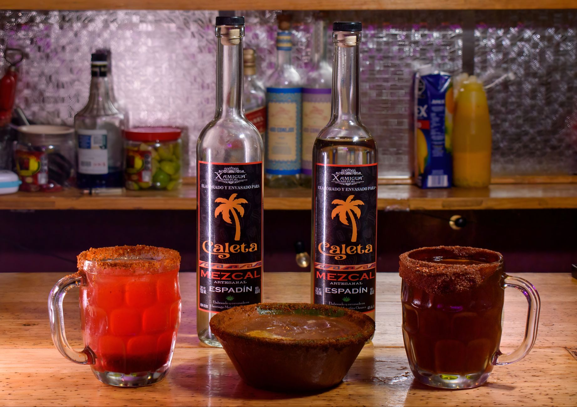 Smoky paloma cocktail with grapefruit slice on the rim