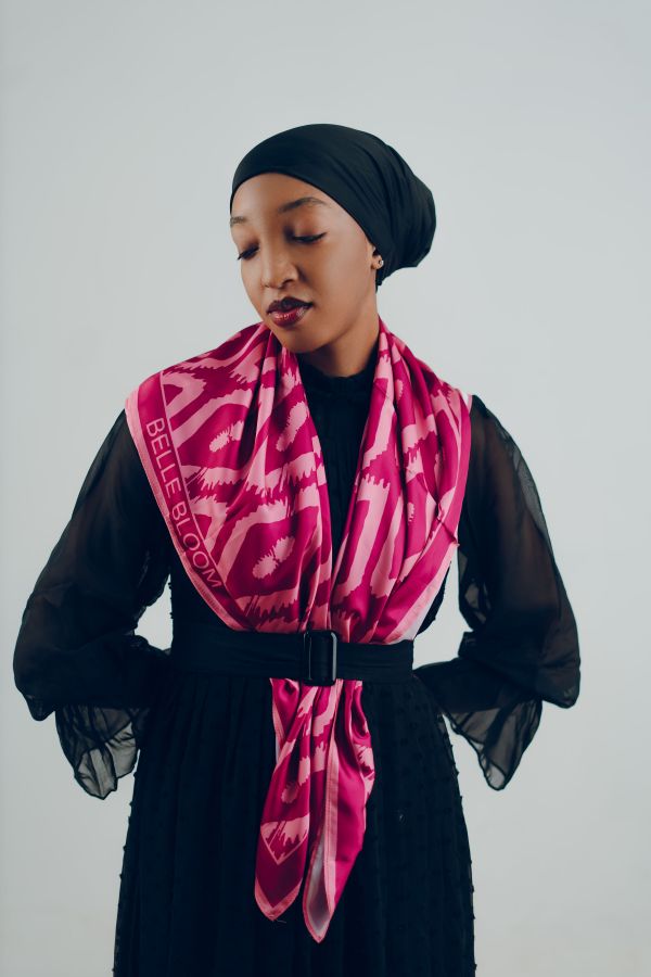 Pink Silk Scarf at the Neck