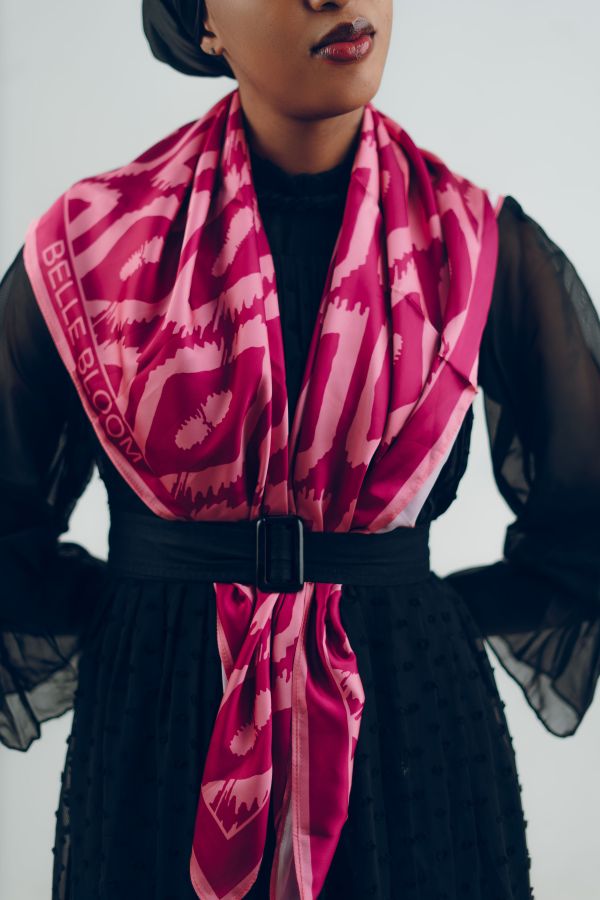 Pink Silk Scarf at the Neck