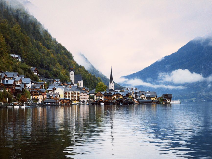 Picturesque Hallstatt village by the lake in the Austrian Lake District