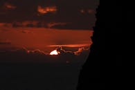 海洋的日落令人惊叹，悬崖的轮廓创造出戏剧性的场景