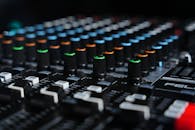 Close-up of Audio Mixing Console Soundboard