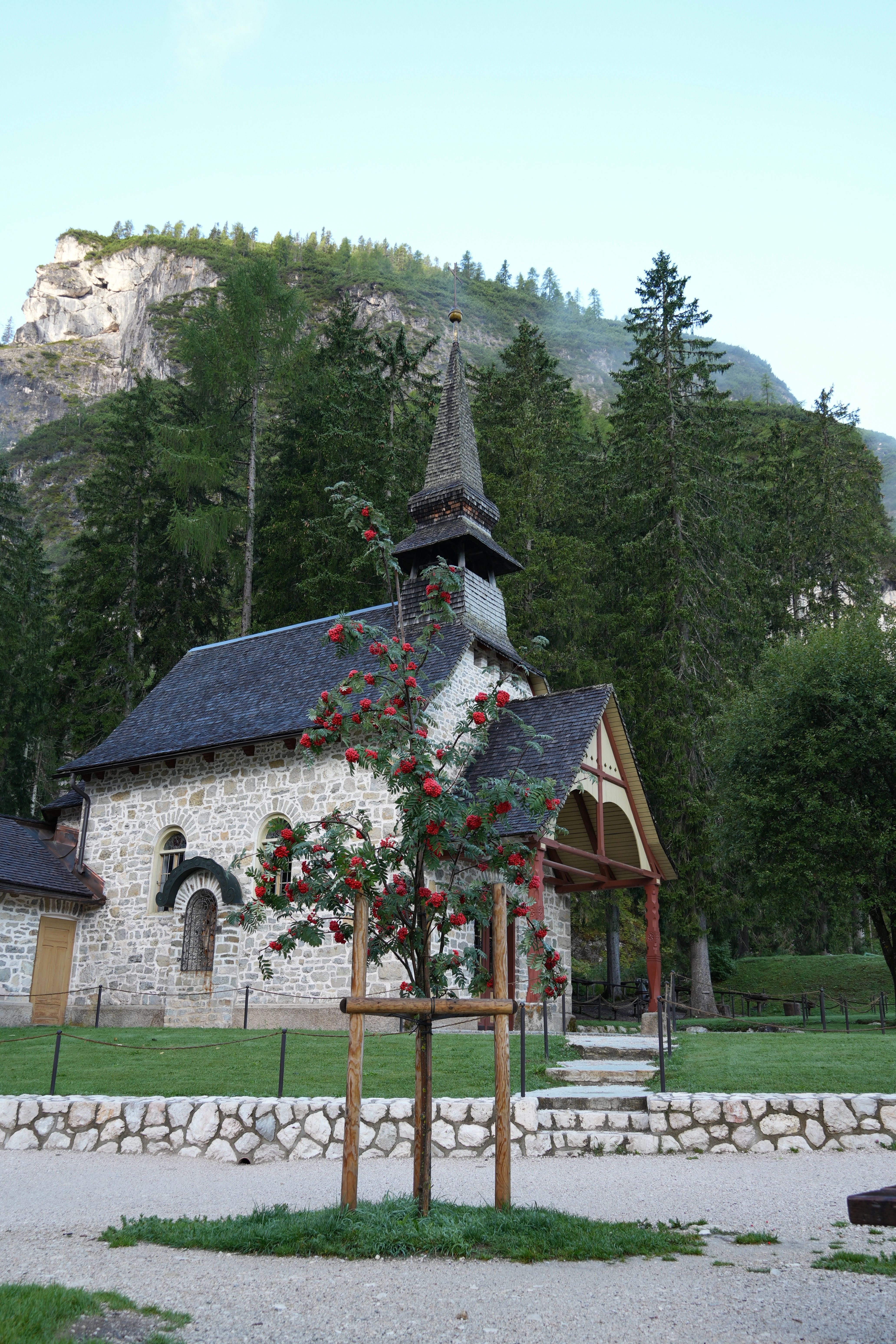 quaint-stone-chapel-surrounded-by-lush-forest-free-stock-photo