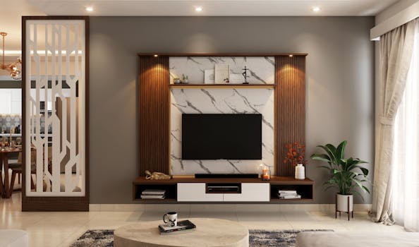 现代客厅以时尚的电视和装饰元素营造出舒适的氛围