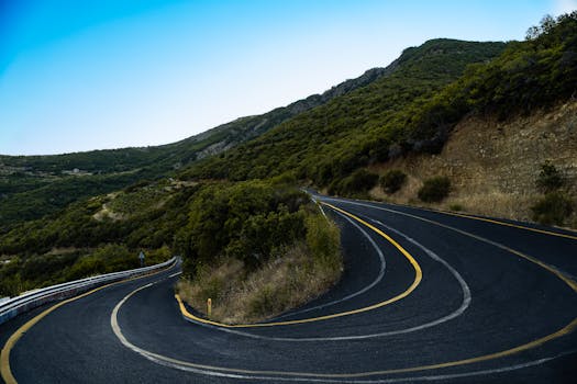 Experience the tranquil beauty of a winding mountain road in Uçmakdere, Türkiye.