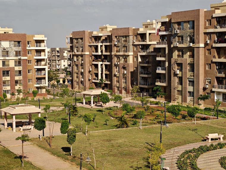 Aerial-style view of a landscaped multifamily apartment community