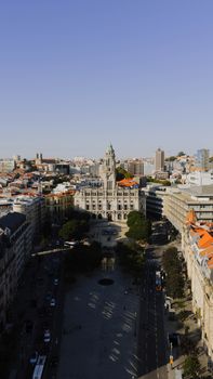 Aerial shot of Porto City Hall, capturing its architecture and surrounding urban landscape.