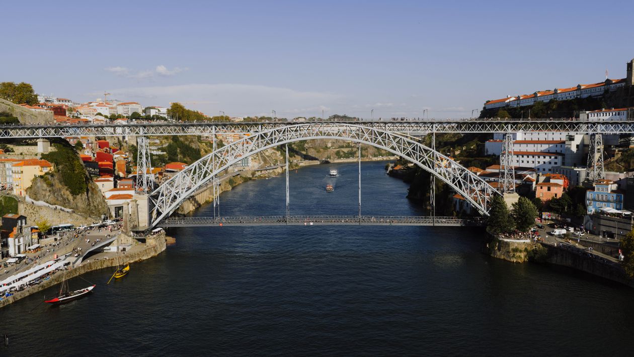 Aerial View Of The Dom Lu s I Bridge In Porto Free Stock Photo aerial-view-of-the-dom-lu-s-i-bridge-in-porto-free-stock-photo