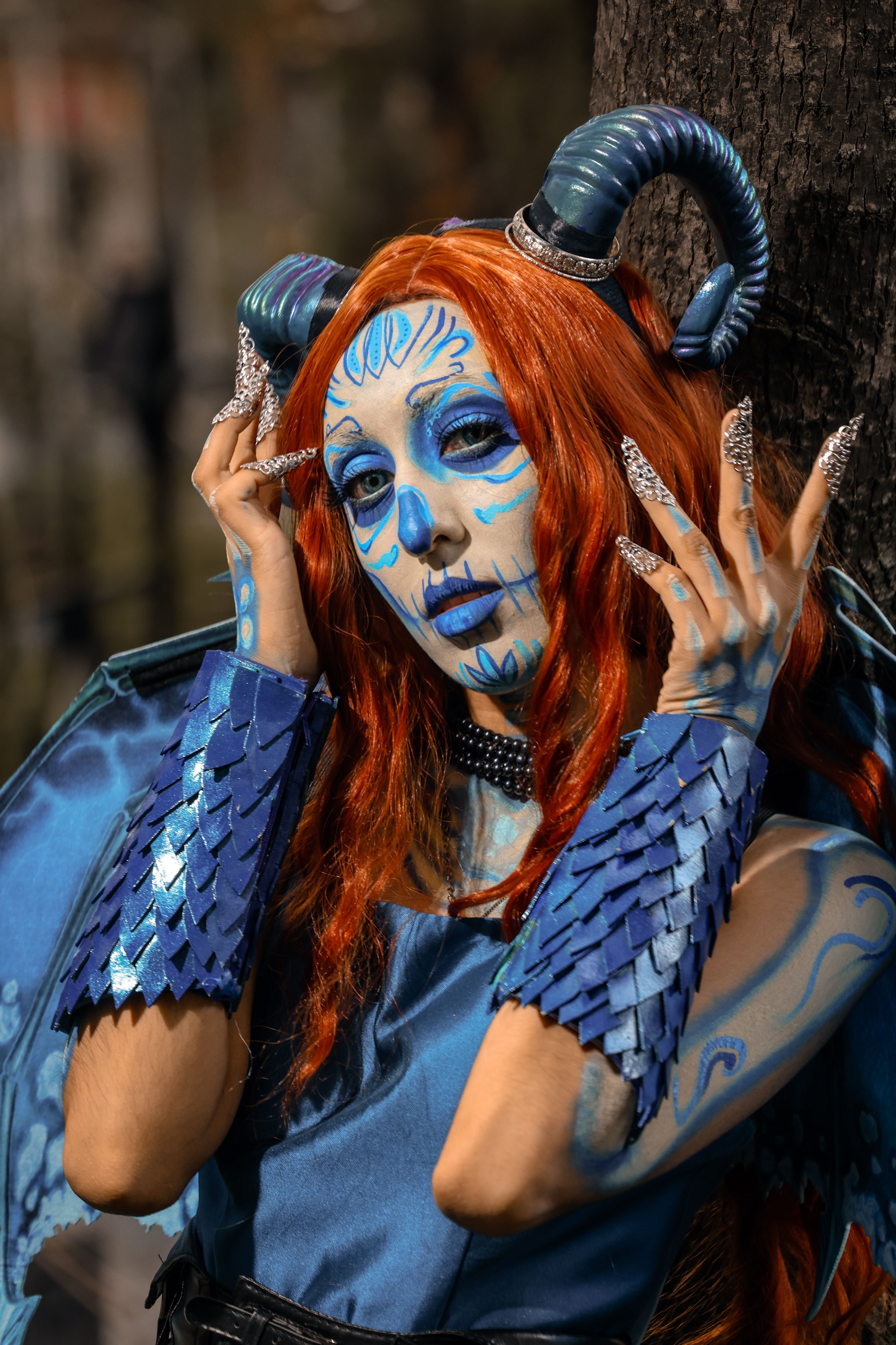 Fantasy Cosplay with Blue Horns and Makeup · Free Stock Photo