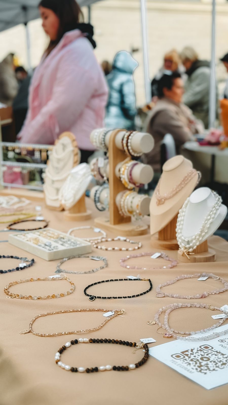 Handmade jewelry at an artisan market