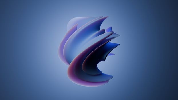 Vibrant 3D abstract rendering with smooth curves in blue and purple hues on a gradient background.