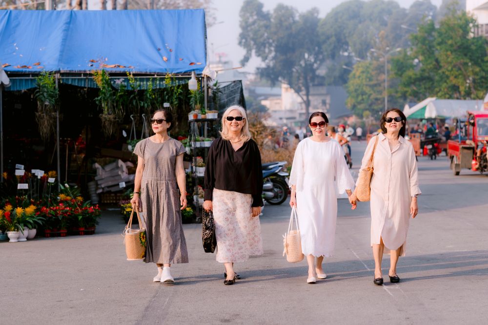 Three women of different ages walking together