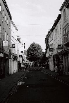 Captivating black and white street scene capturing York's historic city charm.