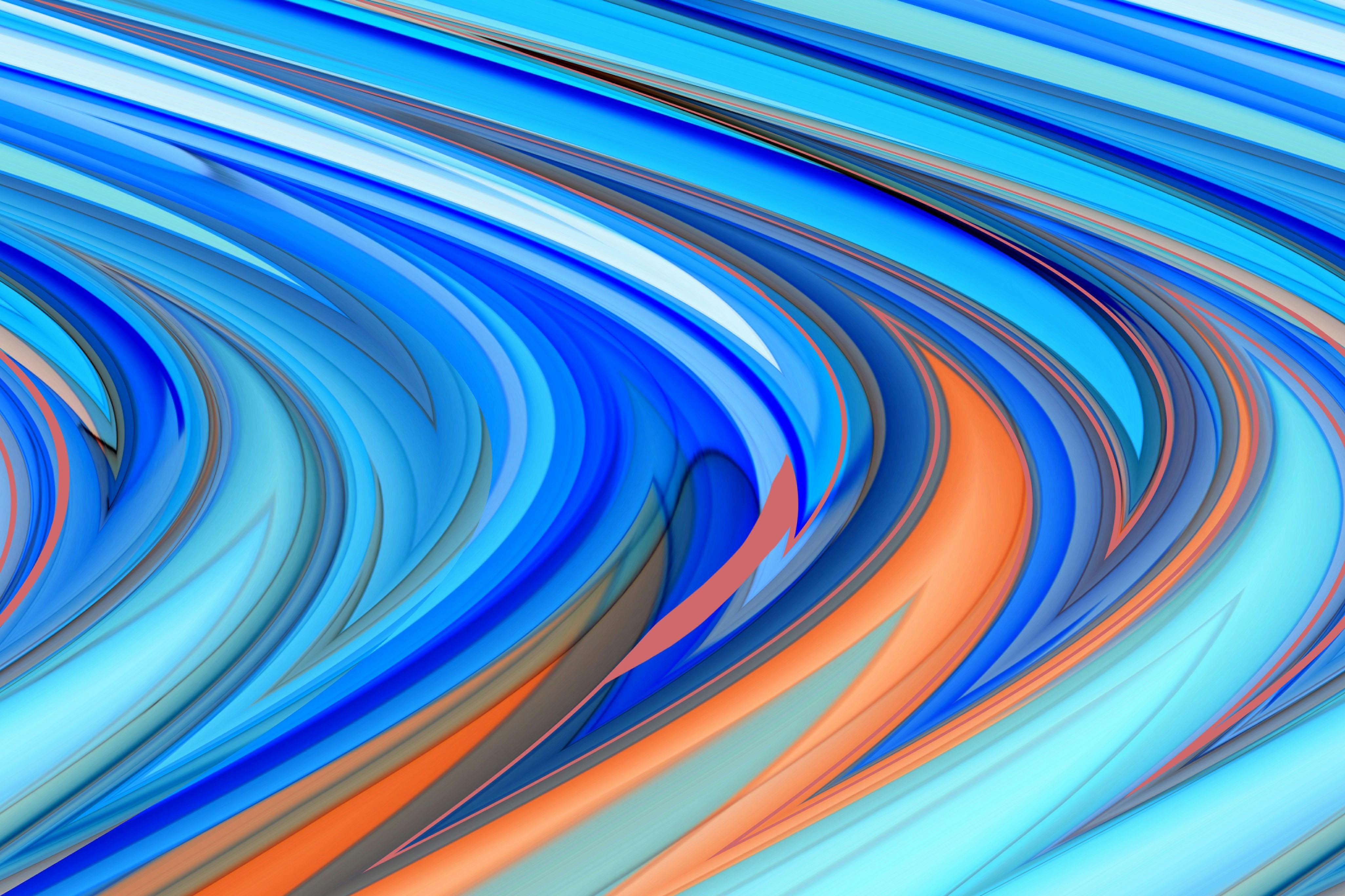 grátis Impressionante arte abstrata com ondas dinâmicas em azul e laranja, criando uma sensação de movimento e energia. Foto profissional