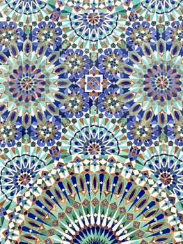 Colorful geometric Moroccan mosaic tile pattern, showcasing traditional craftsmanship.