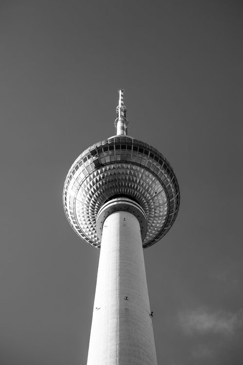 Free Stunning black and white image of the Berlin TV Tower, Fernsehturm, from below. Stock Photo