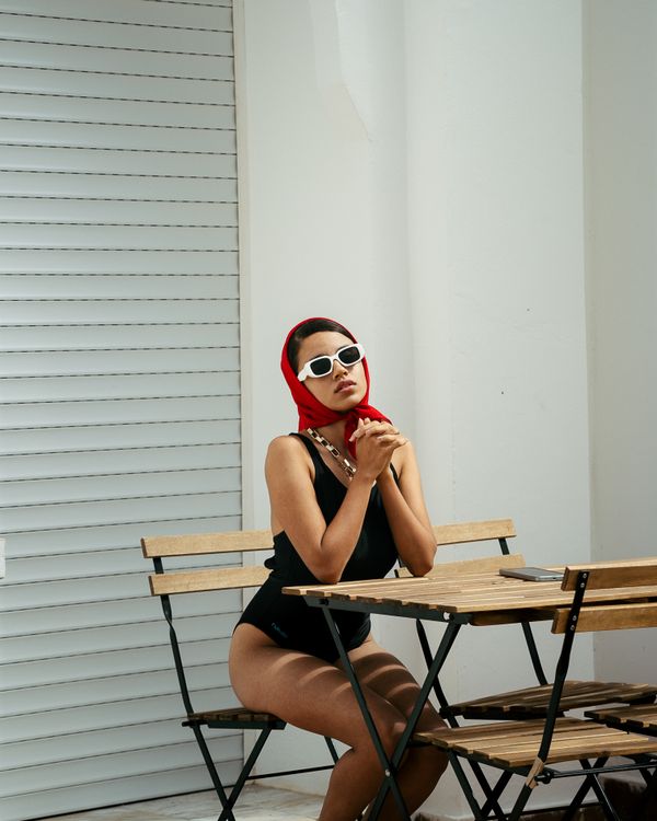 Girl in swimsuit in loft style