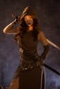 Mysterious Warrior Woman in Hooded Costume