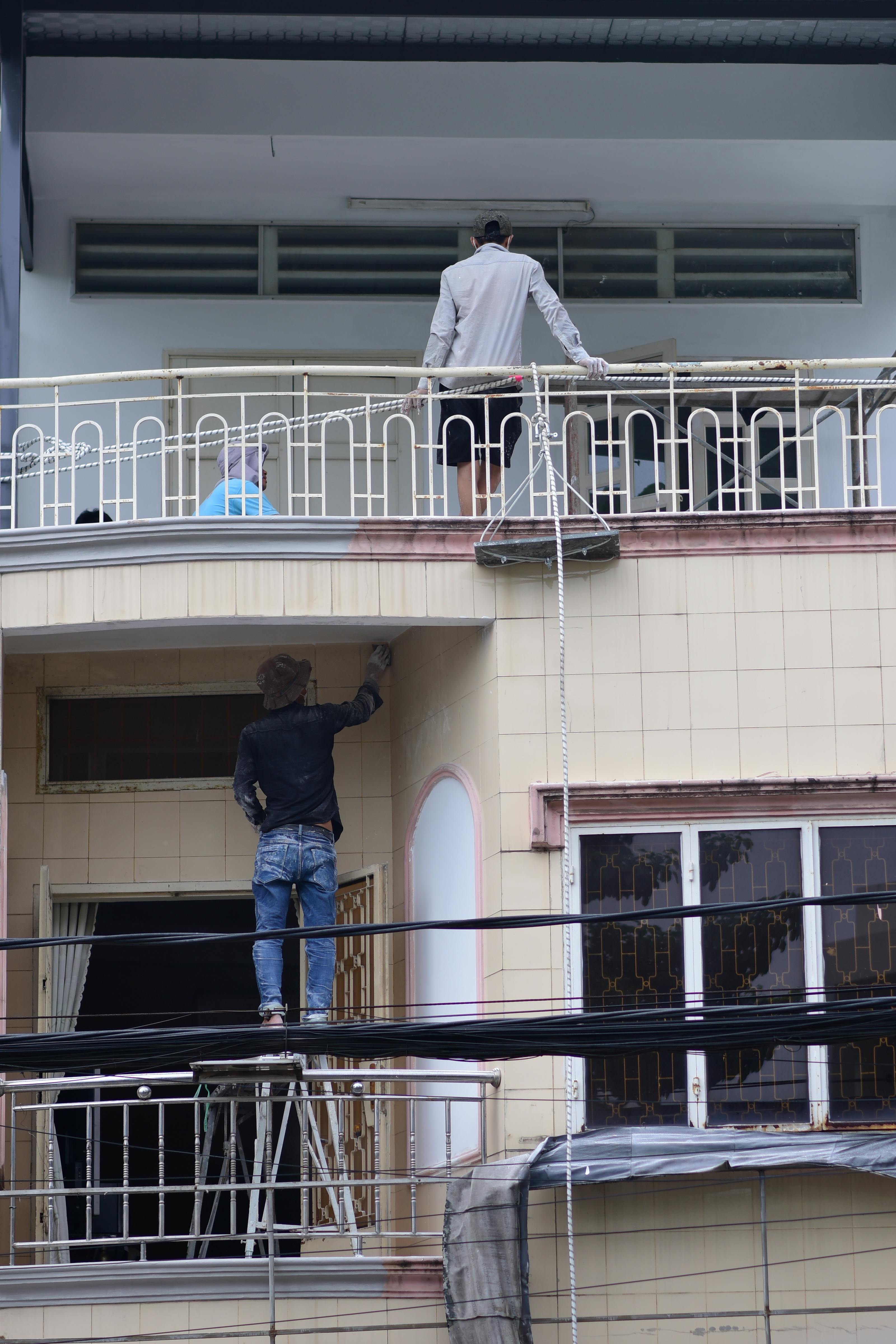 Concrete restoration and facade repair work on building exterior