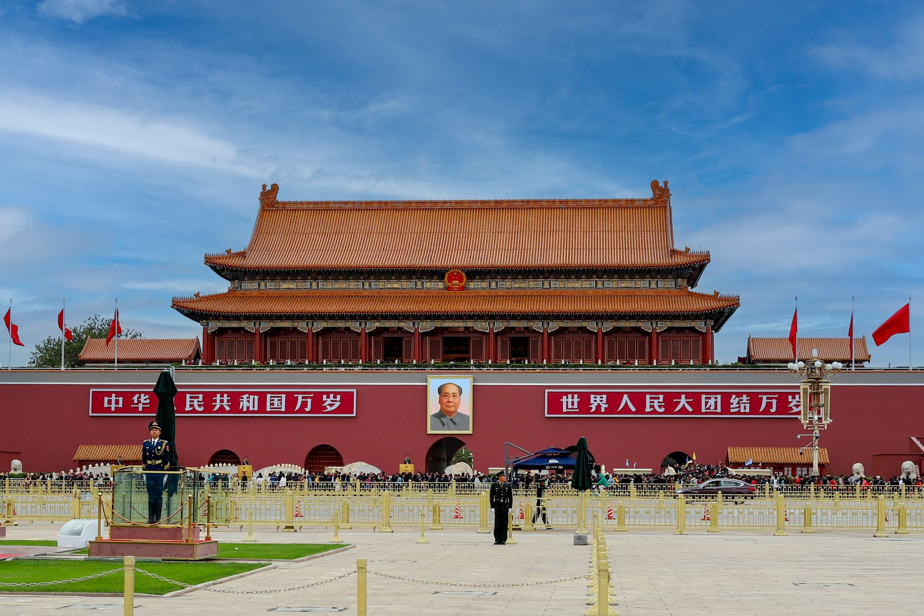 Iconic view of Tiananmen Gate in Beijing, showcasing Chinese architecture and culture.