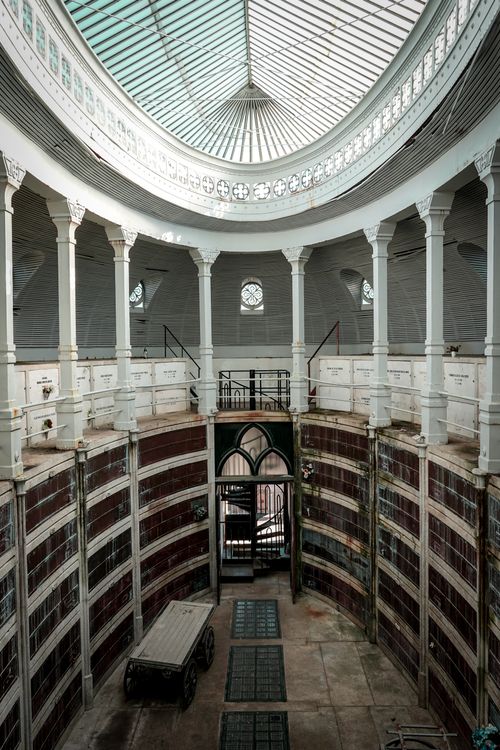 Free Captivating view inside a historic roundhouse with a striking glass roof. Stock Photo
